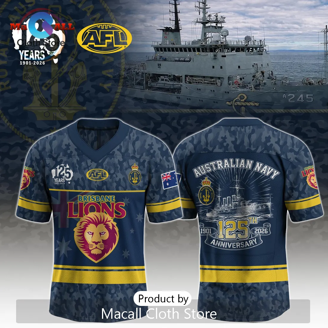 Brisbane Lions Australian Navy 125th Anniversary Commemorative Limited Edition Jersey