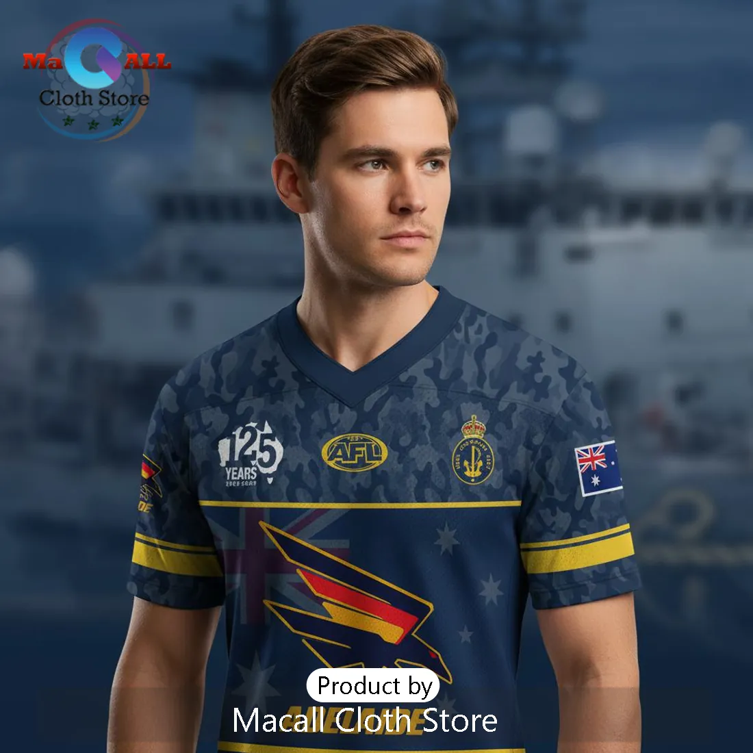 AFL Adelaide Crows Australian Navy 125th Anniversary Camo Fan Jersey AFL Adelaide Crows Australian Navy 125th Anniversary Camo Fan Jersey