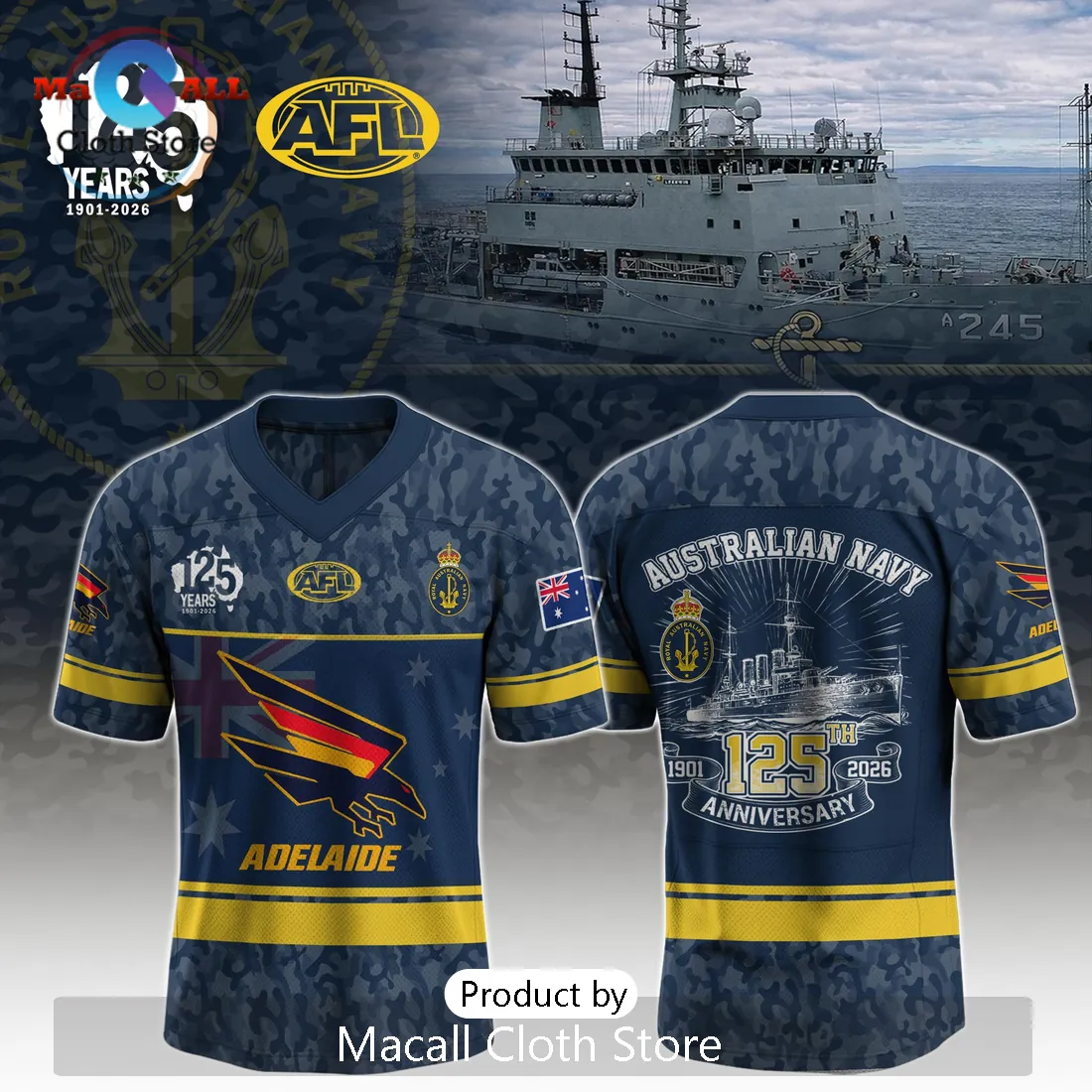 AFL Adelaide Crows Australian Navy 125th Anniversary Camo Fan Jersey