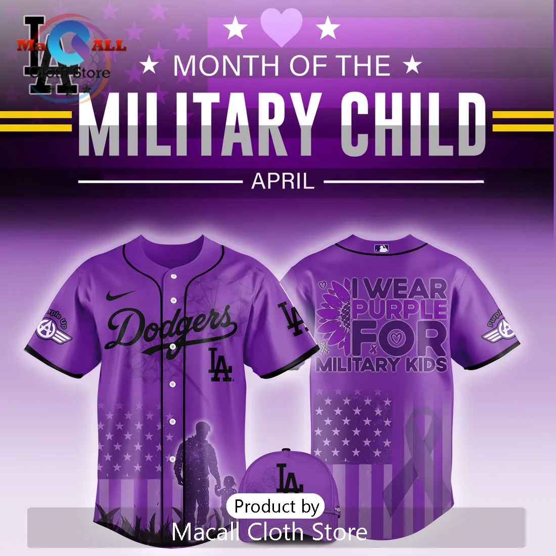 LA Dodgers Month of the Military Child Purple Special Edition Baseball Jersey