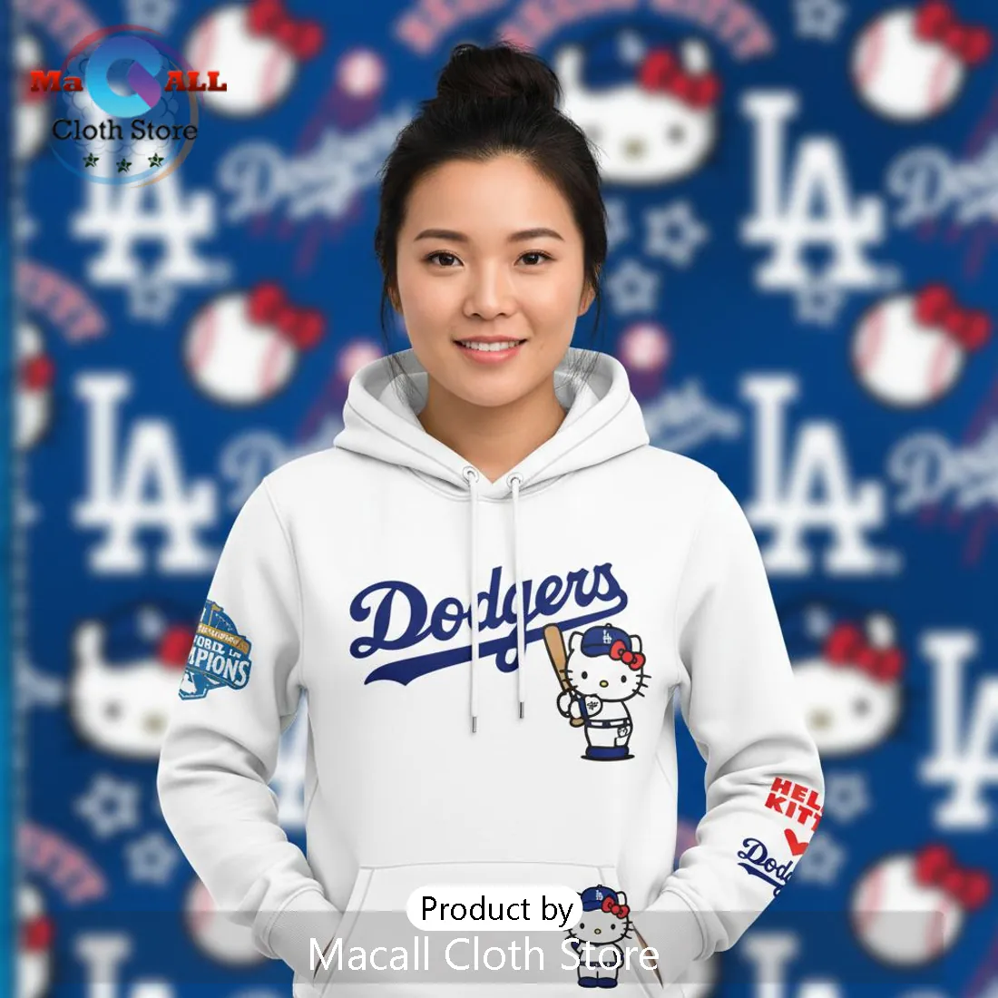 Dodgers Hello Kitty Night MLB Crossover Fan Apparel White Hoodie
