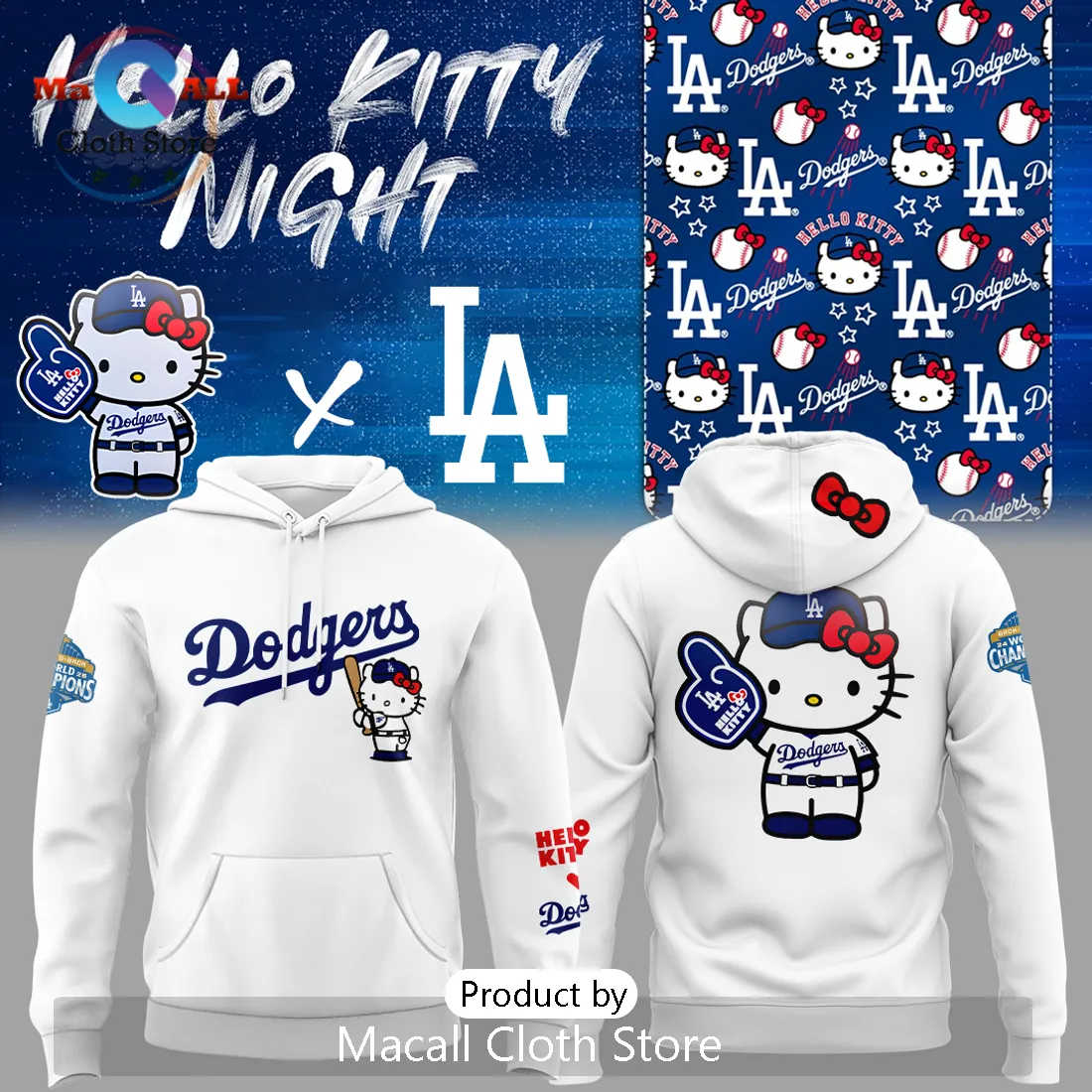 Dodgers Hello Kitty Night MLB Crossover Fan Apparel White Hoodie