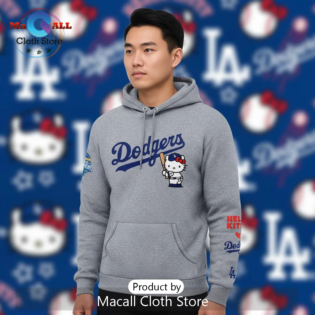 Dodgers Hello Kitty Night MLB World Champions Grey Fan Hoodie