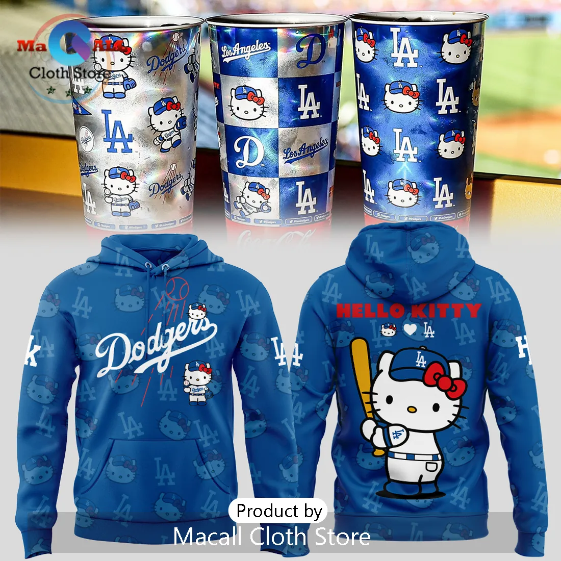 Los Angeles Dodgers Hello Kitty Night Blue Baseball Fan Hoodie