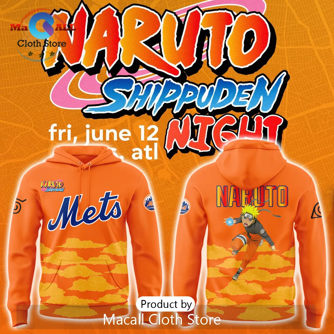 Naruto Shippuden Mets Crossover Event Orange Pullover Hoodie