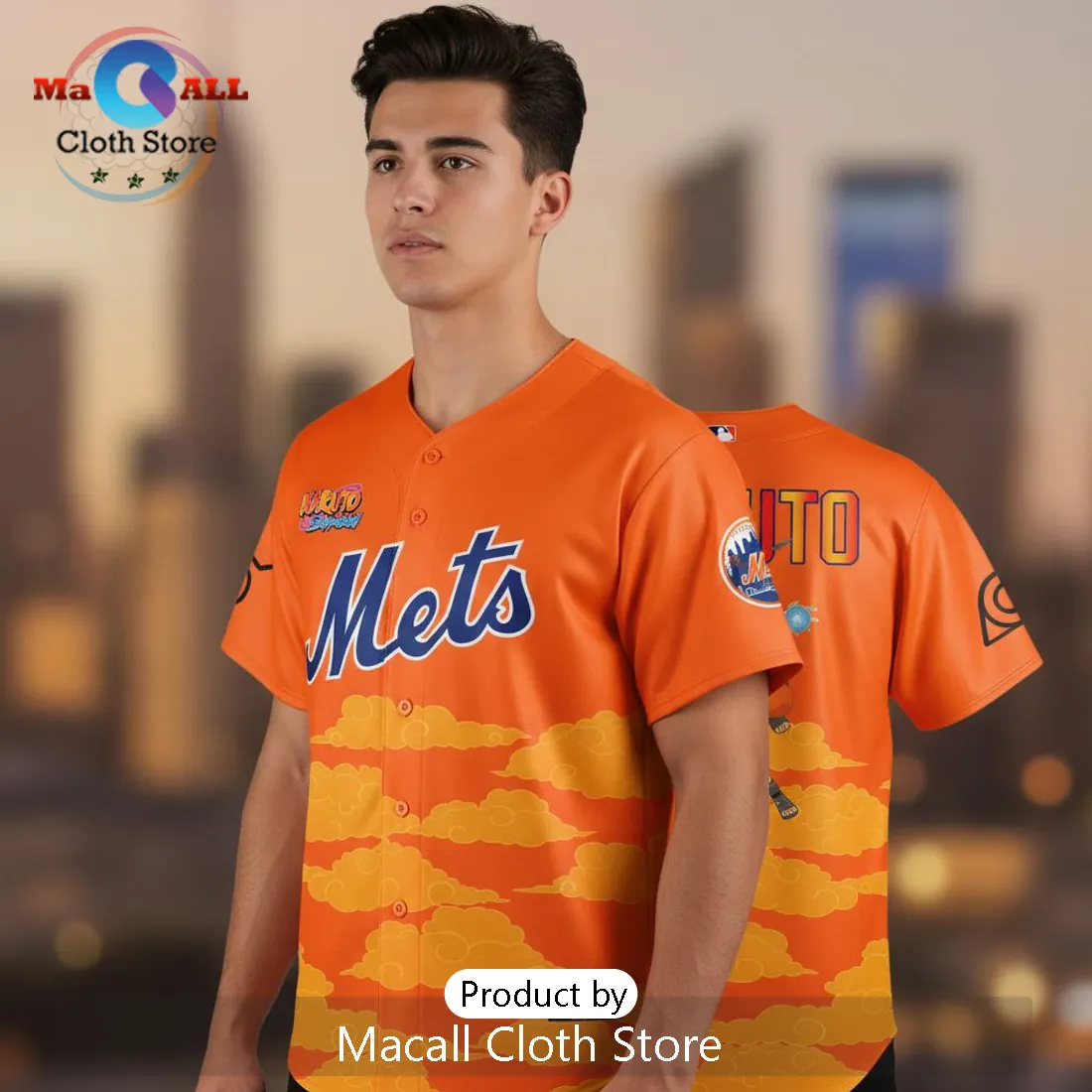 Naruto Shippuden Mets Special Event Orange Cloud Design Baseball Jersey