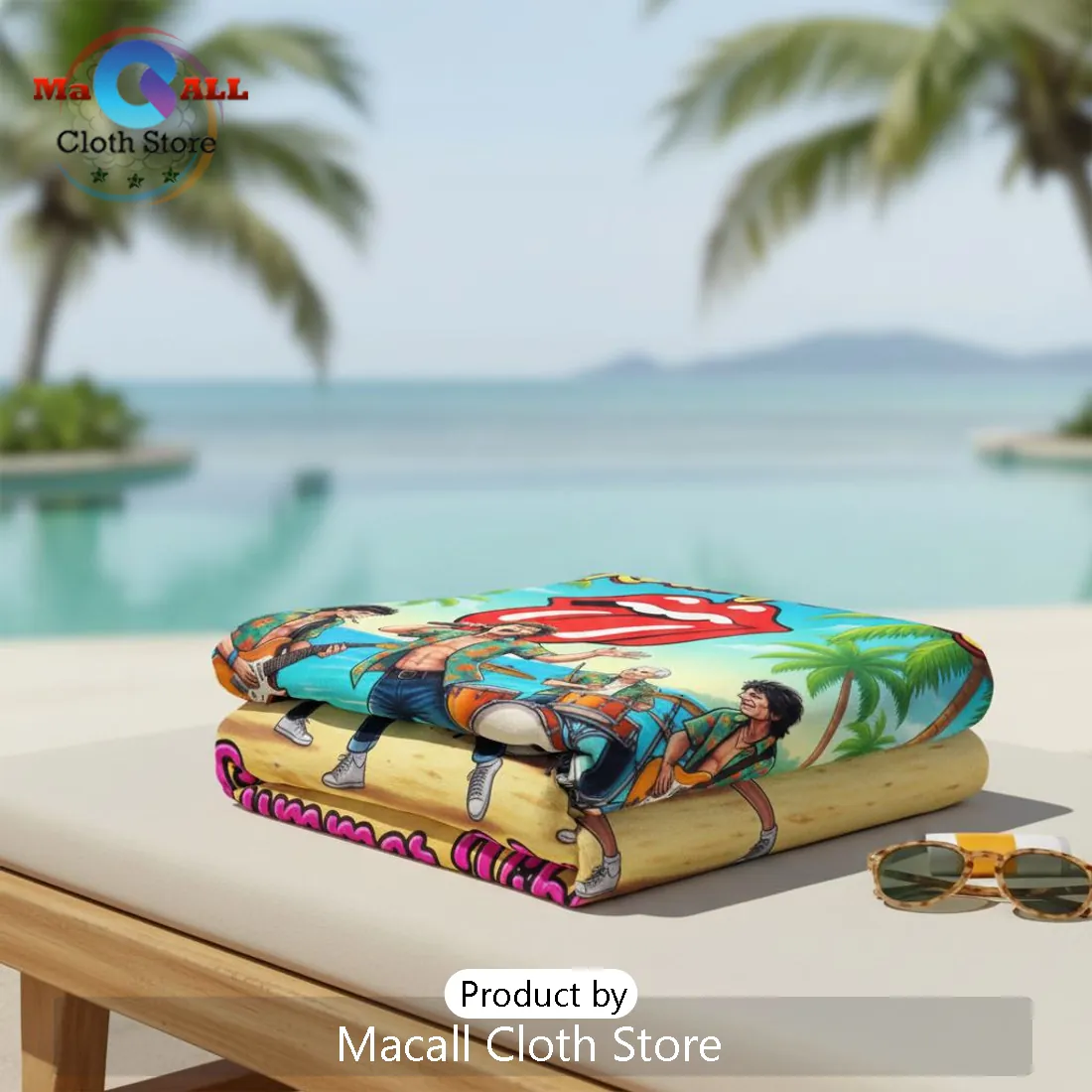 The Rolling Stones Summer Vibes Tropical Premium Rock Band Beach Towel