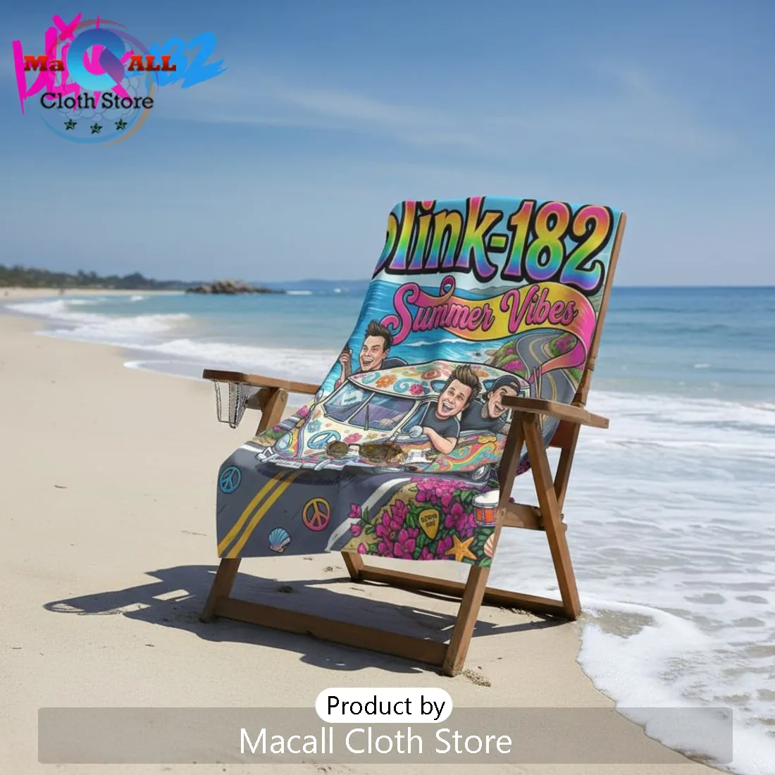 Blink-182 Summer Vibes Vibrant Psychedelic Band Art Beach Towel