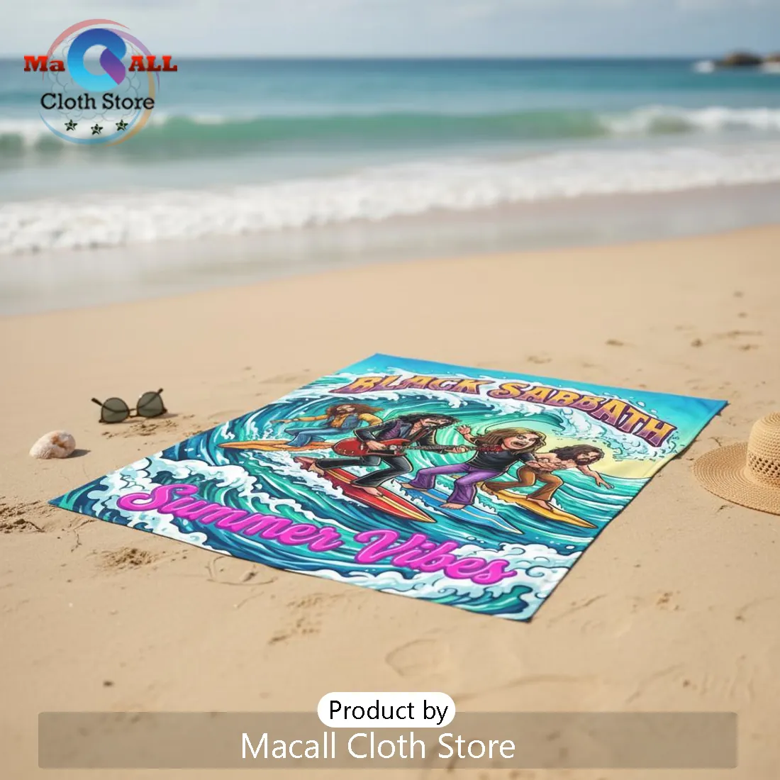 Black Sabbath Summer Vibes Surfing Cartoon Band Premium Beach Towel