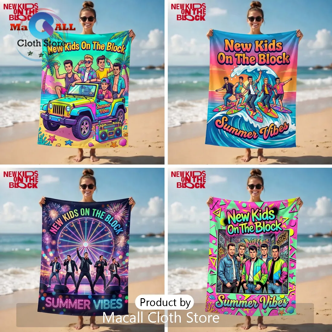 New Kids On The Block Summer Vibes Premium Soft Absorbent Beach Towel