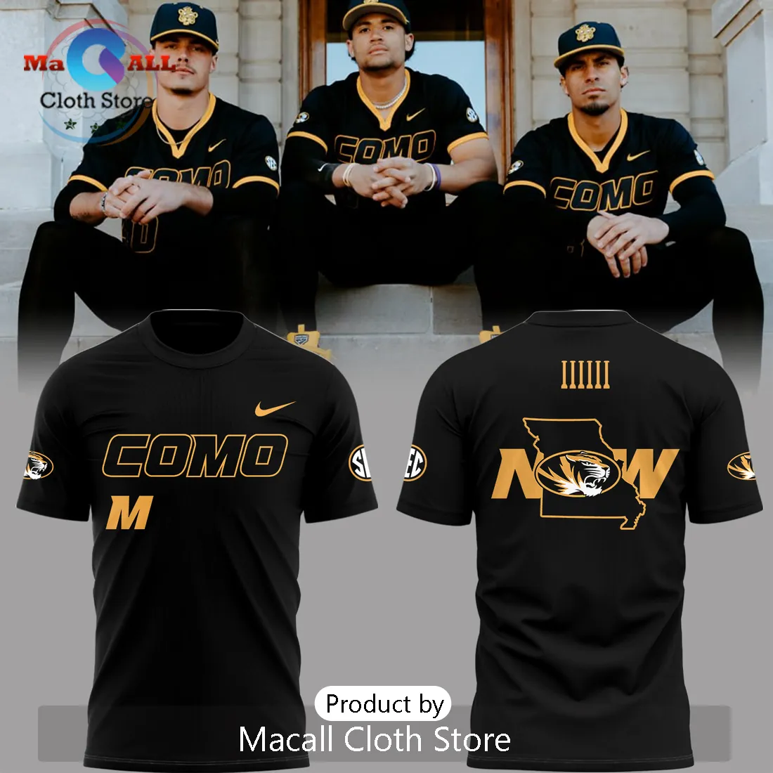 Mizzou Tigers Baseball Black Gold COMO Columns Shirt