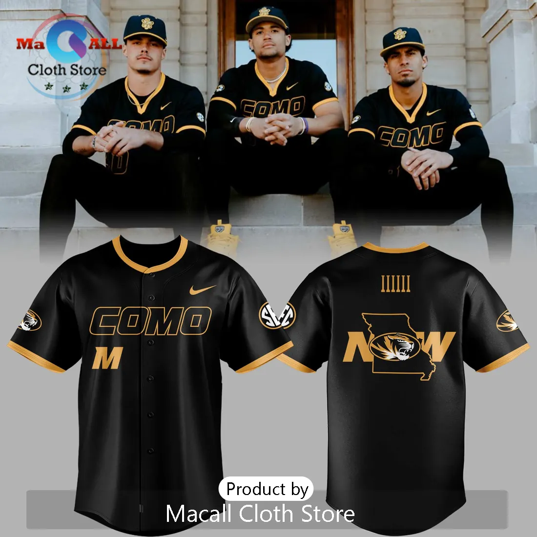 Mizzou Tigers x COMO Baseball Black Gold Baseball Jersey