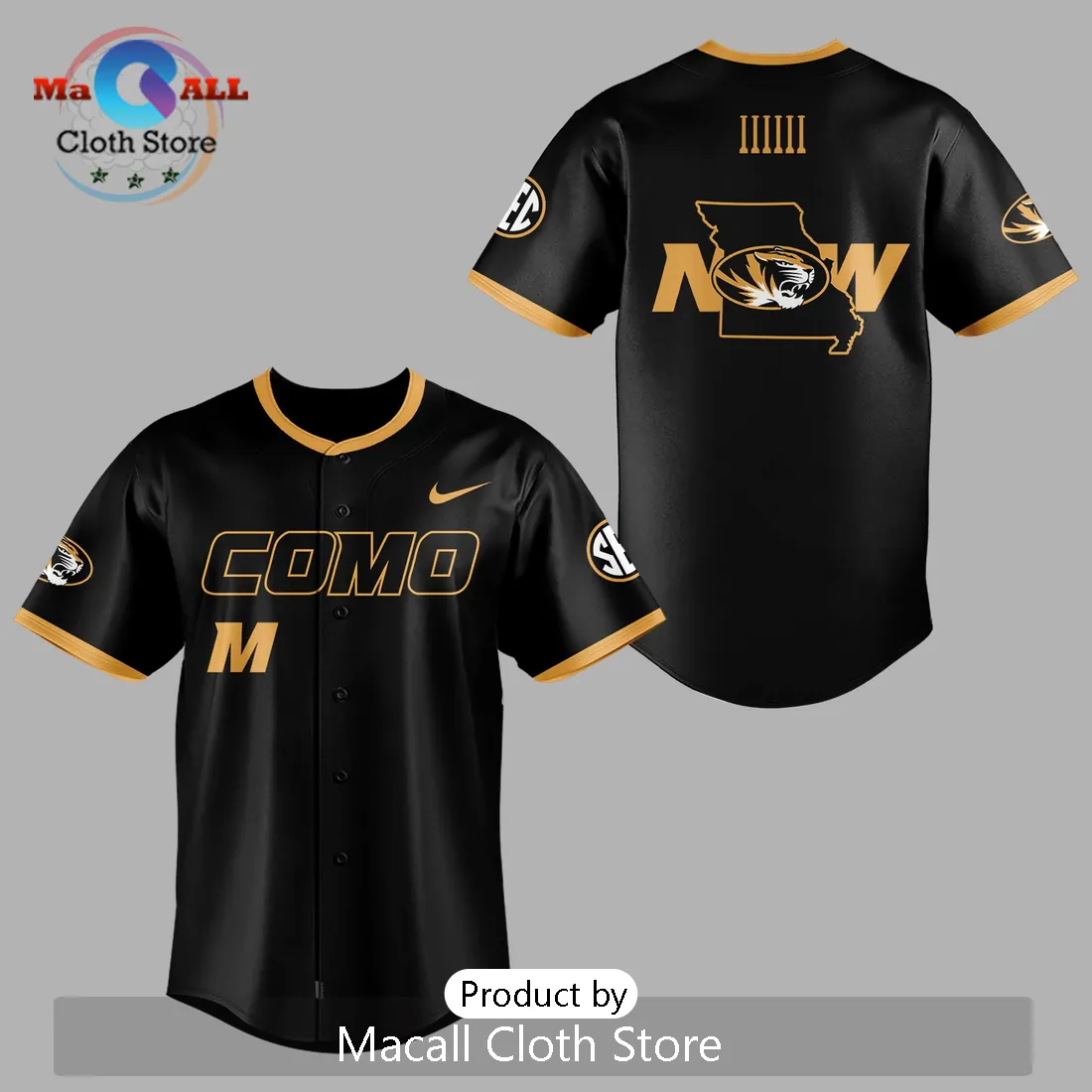 Mizzou Tigers x COMO Baseball Black Gold Baseball Jersey
