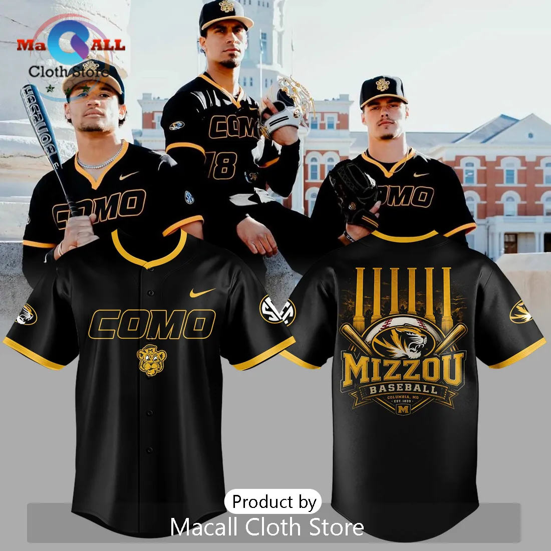 Mizzou Tigers Baseball Como Black Gold University Baseball Jersey
