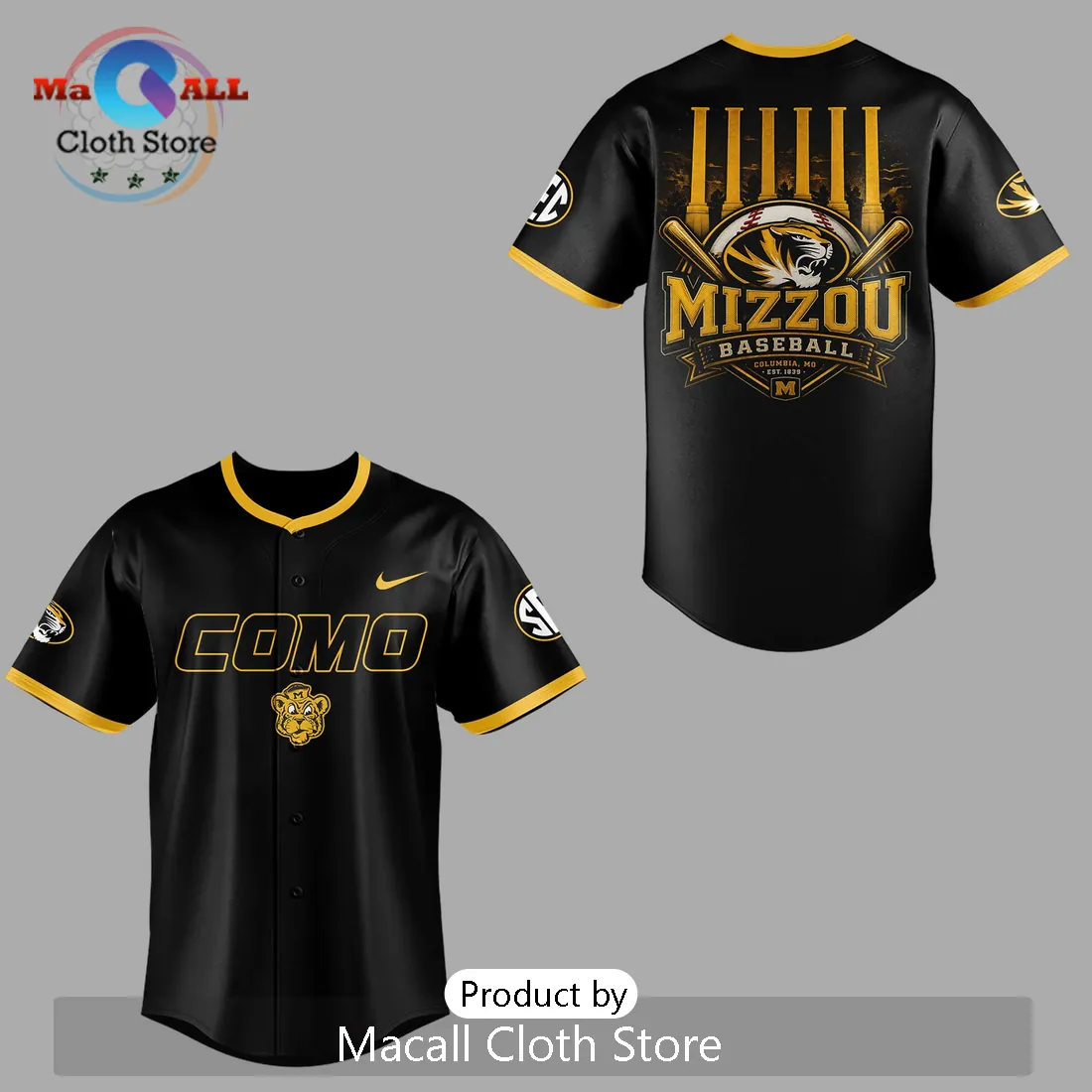 Mizzou Tigers Baseball Como Black Gold University Baseball Jersey