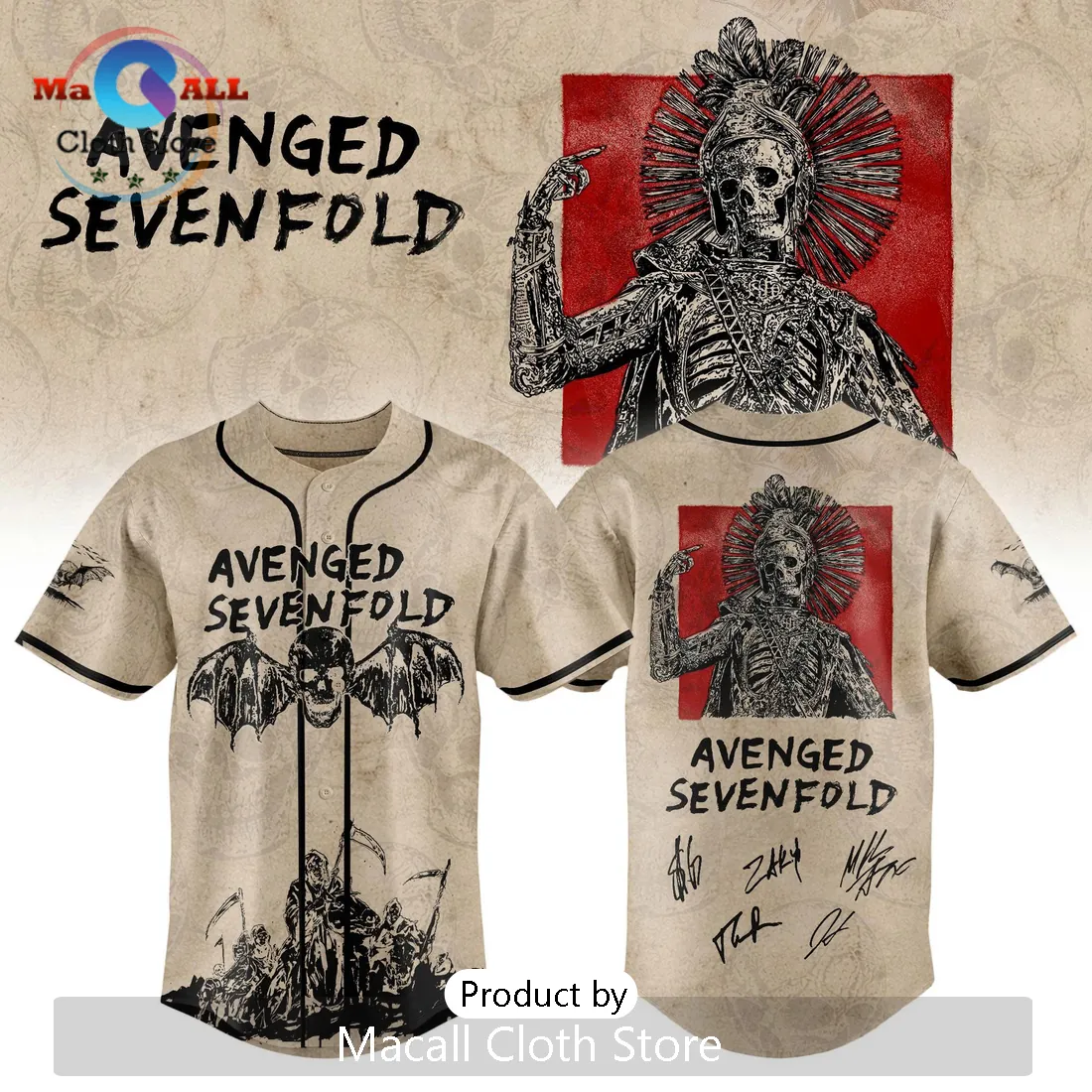Avenged Sevenfold Signed Limited Edition Skull Graphic Baseball Jersey