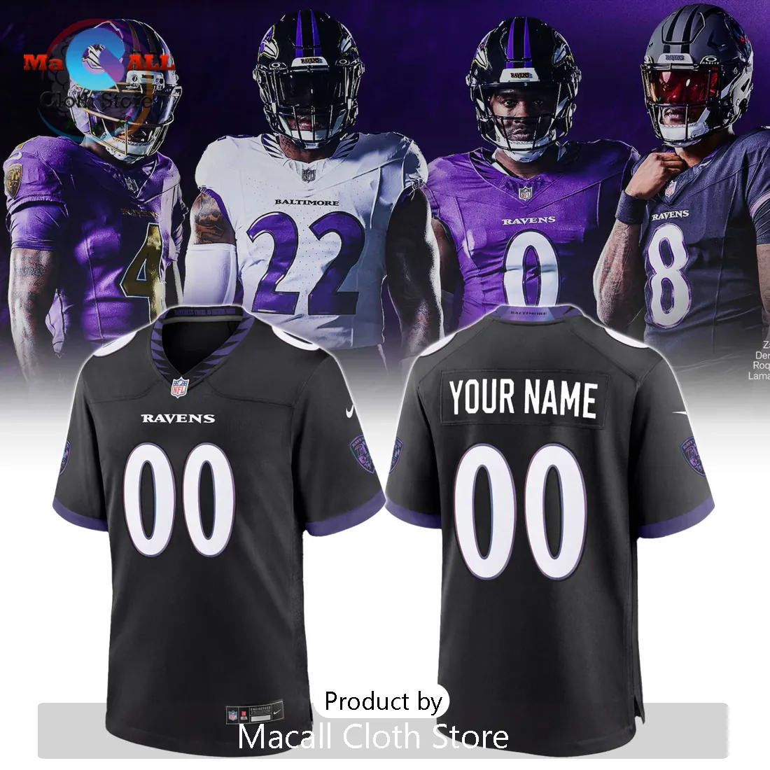 Baltimore Ravens Stealth Black Custom NFL Football Football Jersey