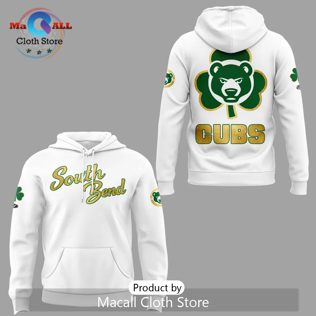 Cubs Irish Shamrock Bear Logo South Bend Pullover Hoodie