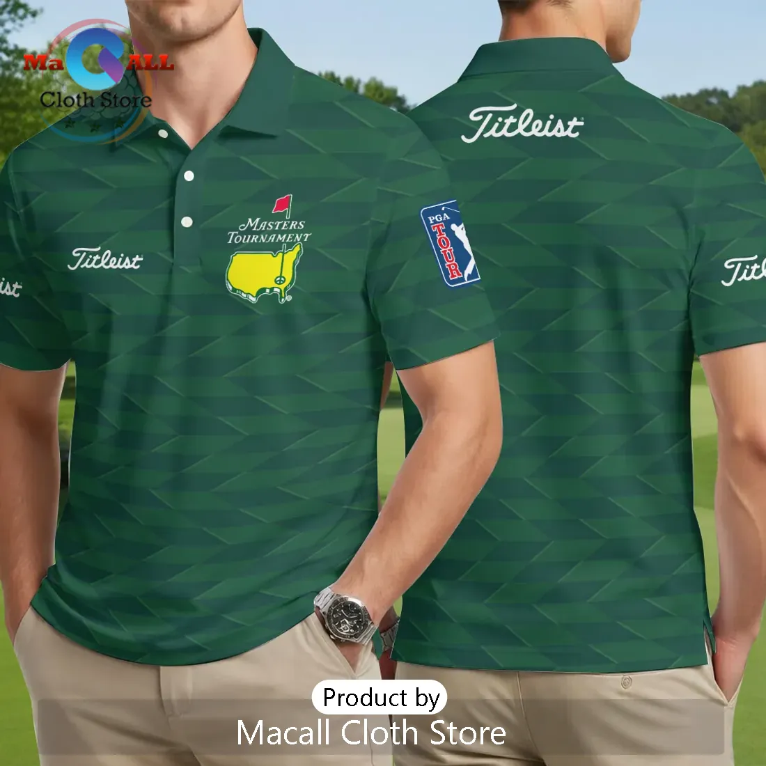 Masters Tournament Titleist Augusta Green Geometric Polo Shirt