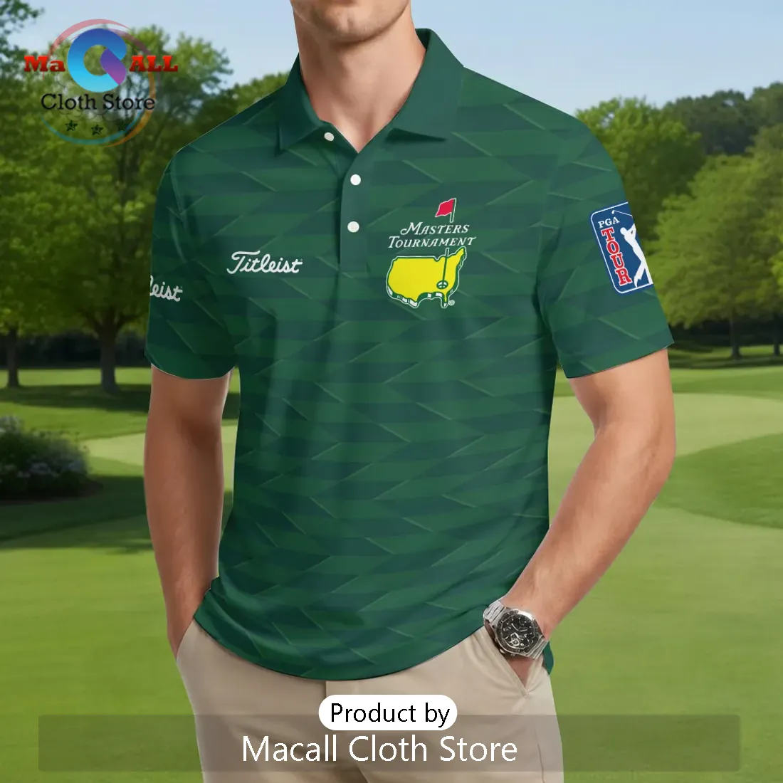 Masters Tournament Titleist Augusta Green Geometric Polo Shirt Masters Tournament Titleist Augusta Green Geometric Polo Shirt