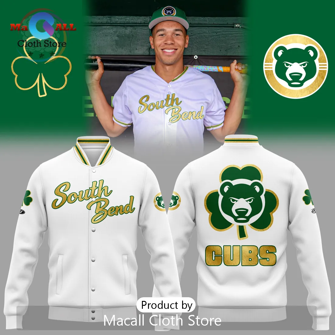 Cubs Irish Shamrock Green Gold Fan Collection Premium Baseball Jacket