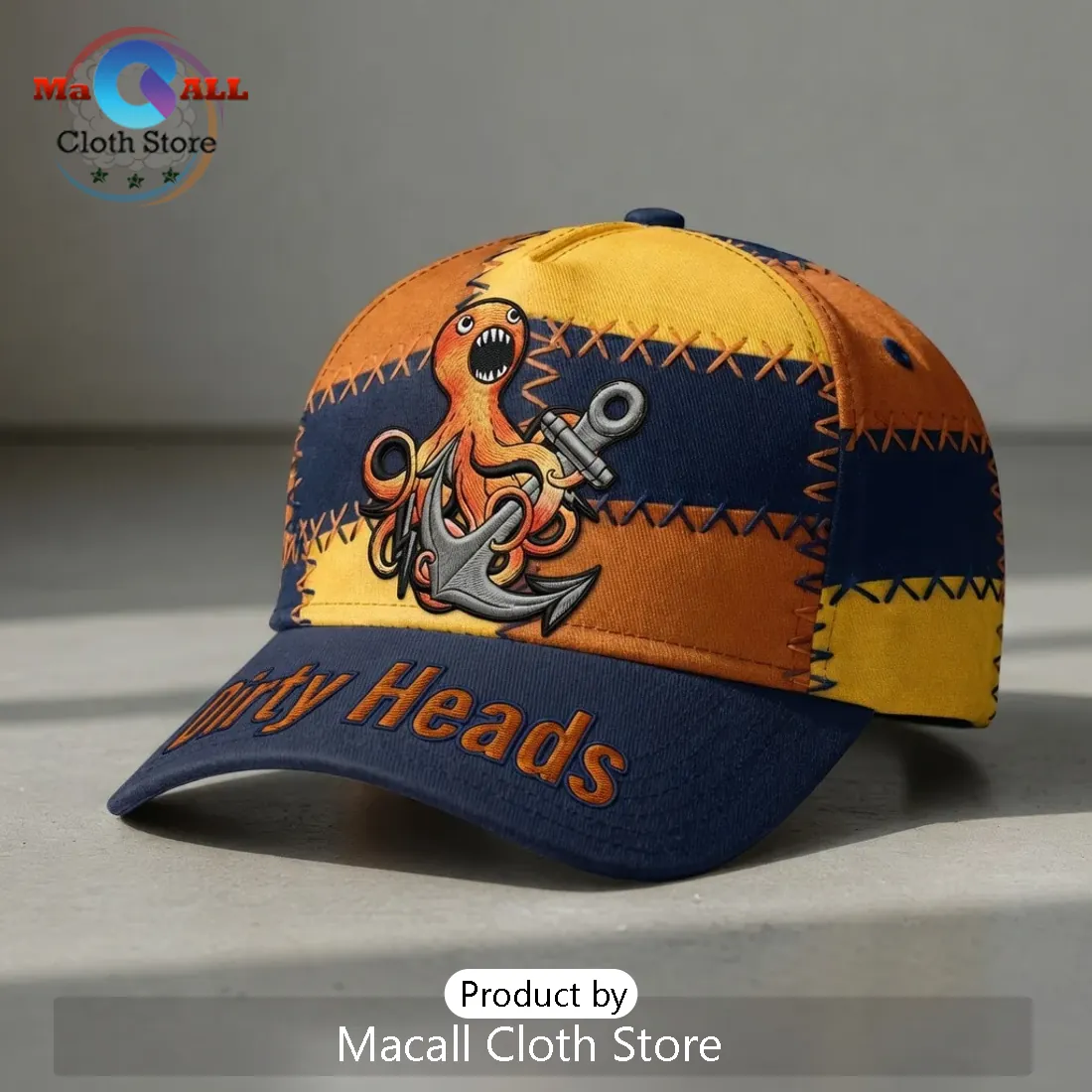 Dirty Heads Octopus Anchor Patchwork Embroidered Baseball Cap
