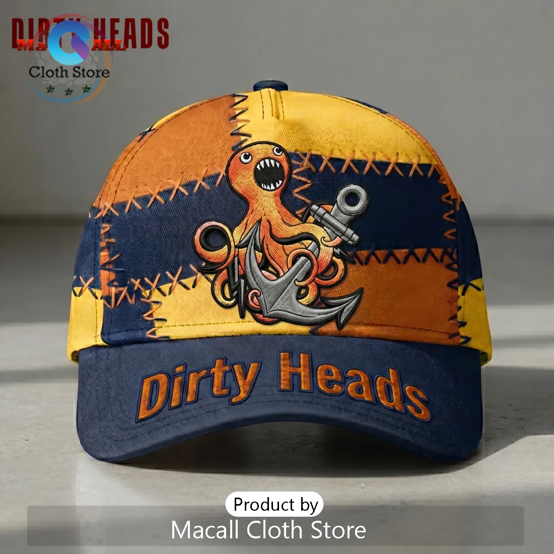 Dirty Heads Octopus Anchor Patchwork Embroidered Baseball Cap