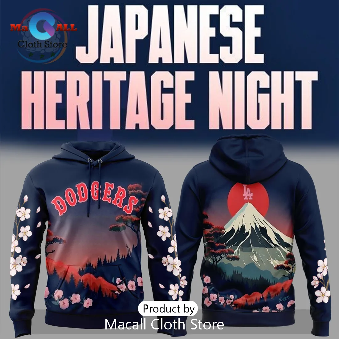 Japanese Heritage Night Dodgers Mount Fuji Sunset Sakura Bloom Graphic Hoodie