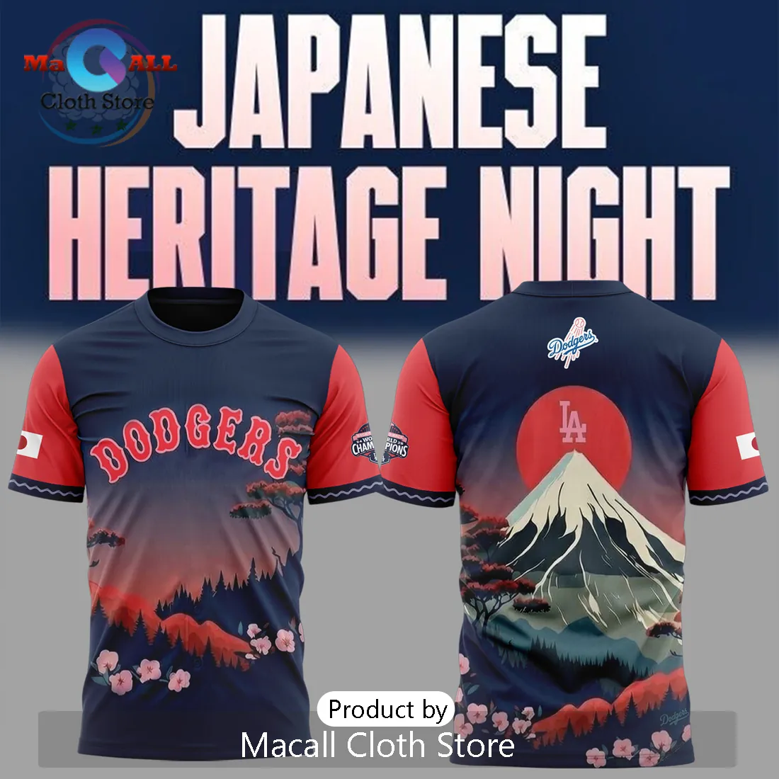 Japanese Heritage Night Dodgers Mount Fuji Sunset Sakura Bloom Graphic Hoodie
