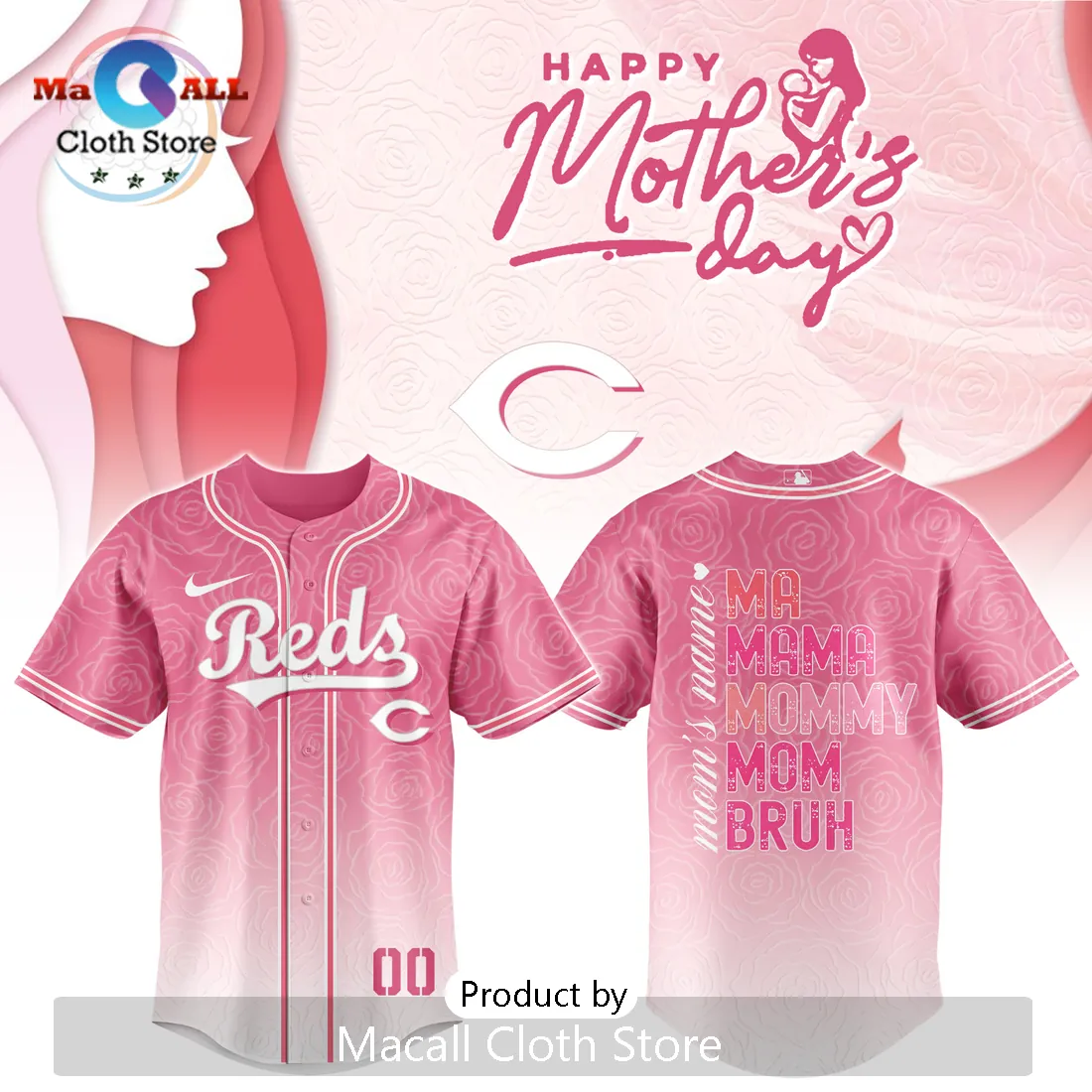 Cincinnati Reds Mother’s Day Pink Floral Mom Love Baseball Jersey