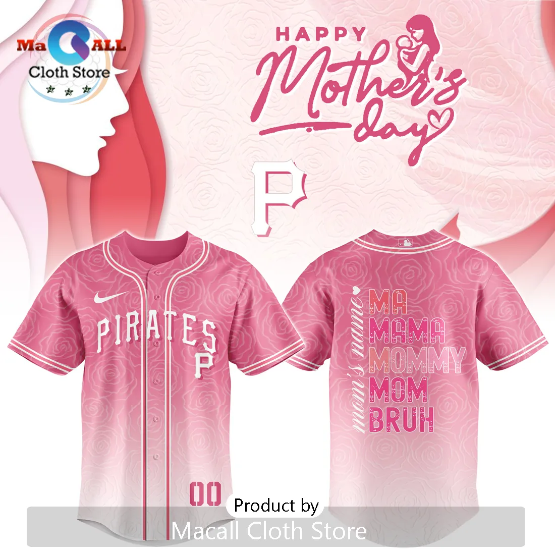 Pittsburgh Pirates Mom Mother’s Day Pink Floral Baseball Jersey