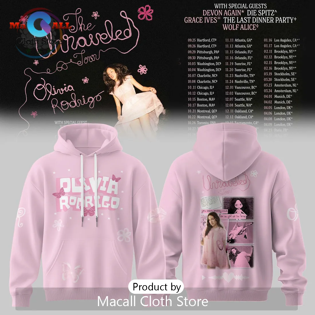 Olivia Rodrigo Unraveled Tour Pink Fan Merch Hoodie 2026