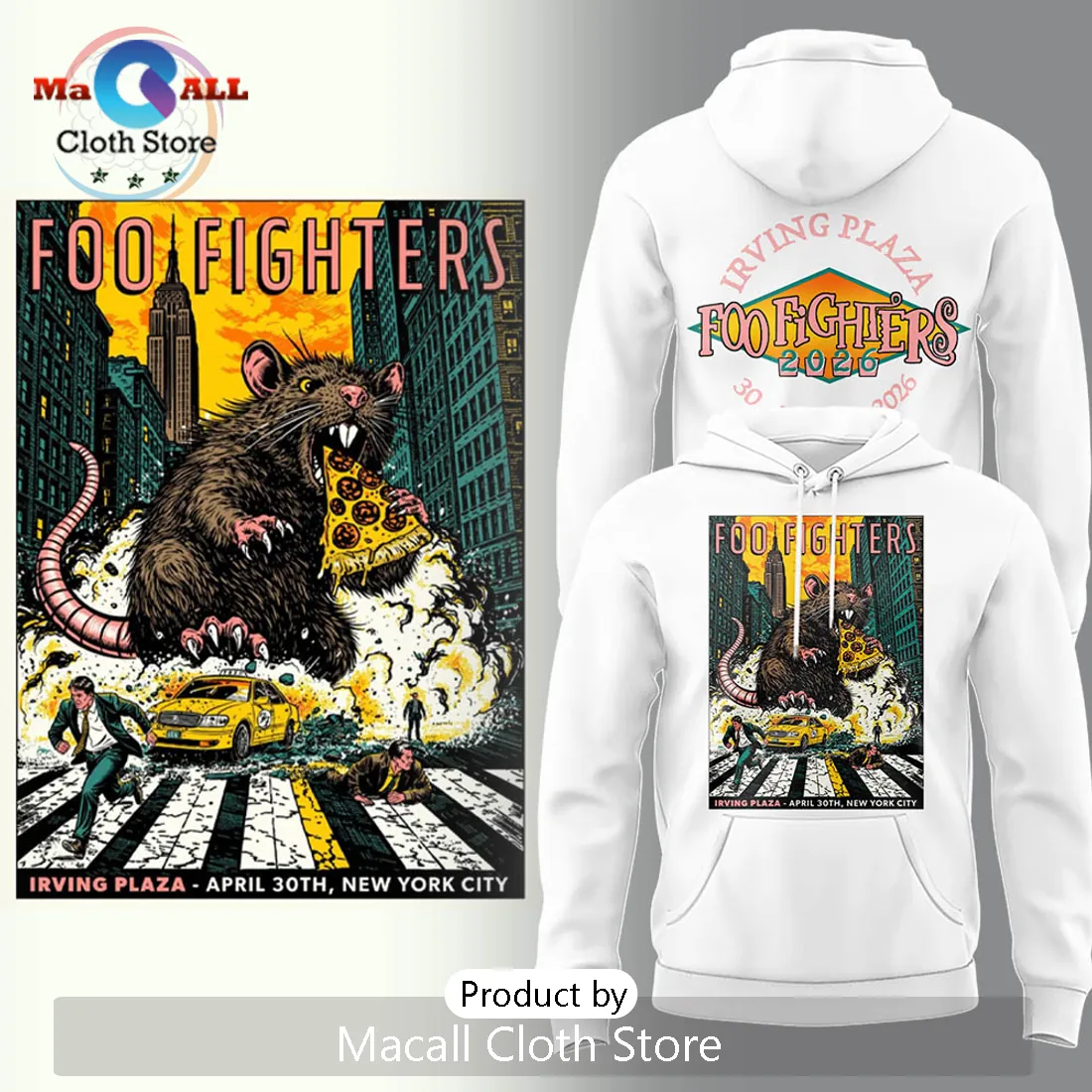 Foo Fighters Irving Plaza NYC 2020 Pizza Rat Concert Graphic Hoodie Foo Fighters Irving Plaza NYC 2020 Pizza Rat Concert Graphic Hoodie