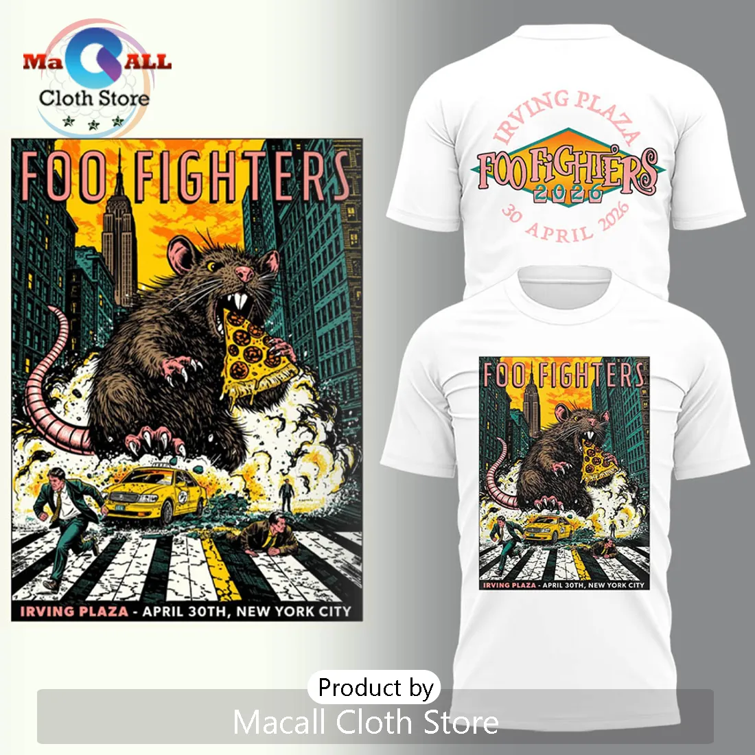 Foo Fighters Irving Plaza NYC 2020 Pizza Rat Concert Graphic Hoodie Foo Fighters Irving Plaza NYC 2020 Pizza Rat Concert Graphic Hoodie