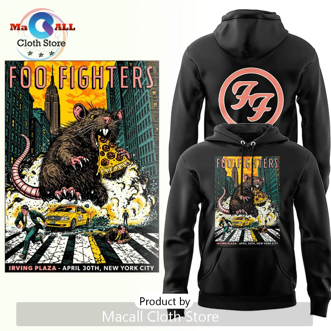 Foo Fighters Irving Plaza NYC April 30th Concert Rat Pizza Graphic Hoodie Foo Fighters Irving Plaza NYC April 30th Concert Rat Pizza Graphic Hoodie