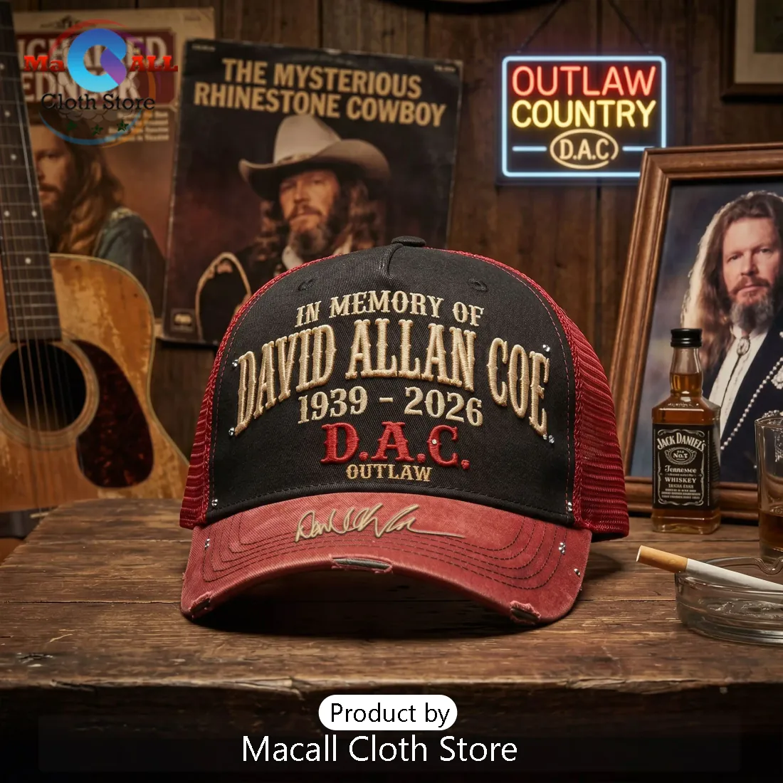 David Allan Coe Outlaw Country Memorial Distressed Baseball Cap