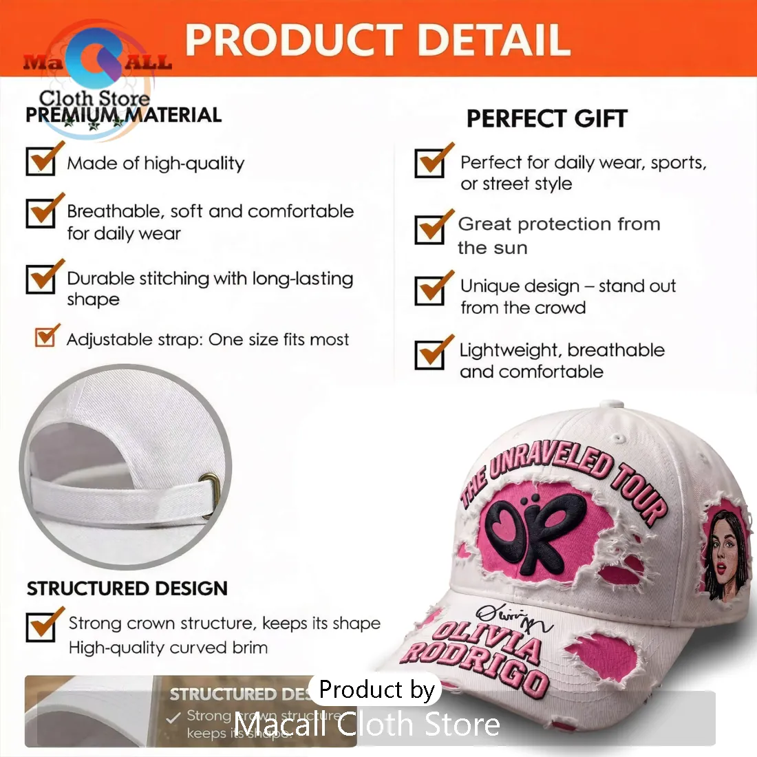 Olivia Rodrigo The Unraveled Tour 2026 Distressed Baseball Cap