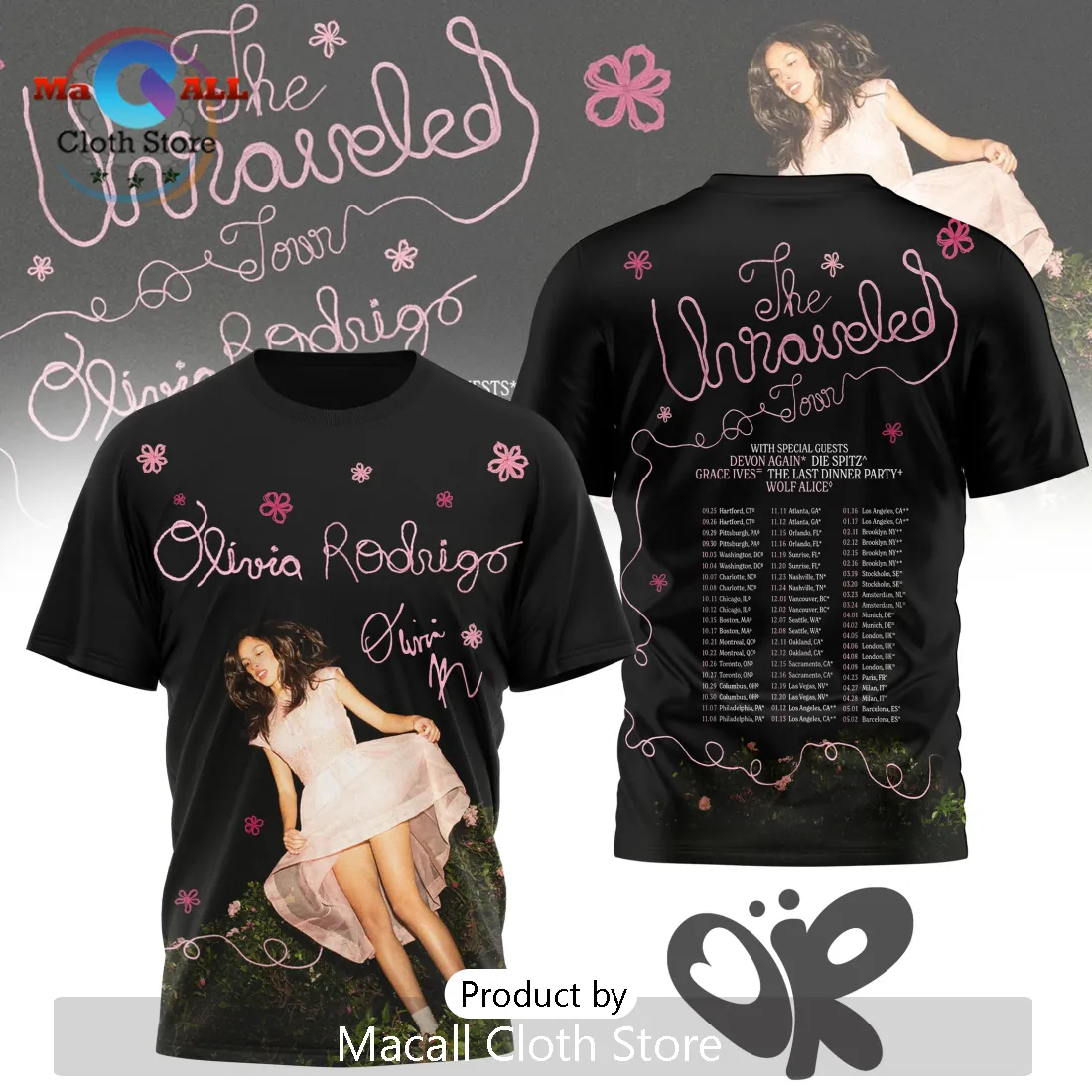 Olivia Rodrigo The Unraveled Tour Black Premium Concert T-Shirt Olivia Rodrigo The Unraveled Tour Black Premium Concert T-Shirt