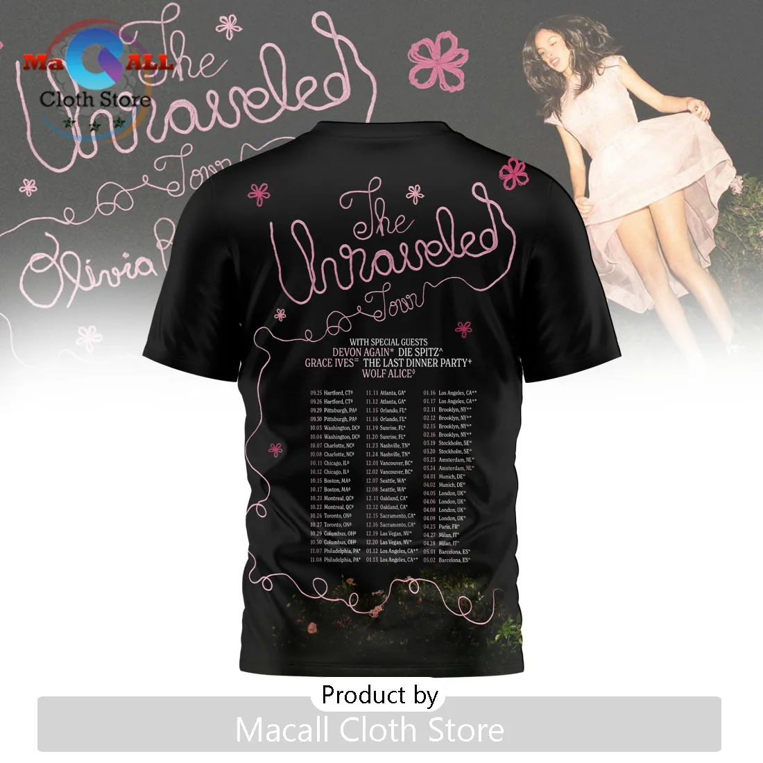 Olivia Rodrigo The Unraveled Tour Black Premium Concert T-Shirt Olivia Rodrigo The Unraveled Tour Black Premium Concert T-Shirt
