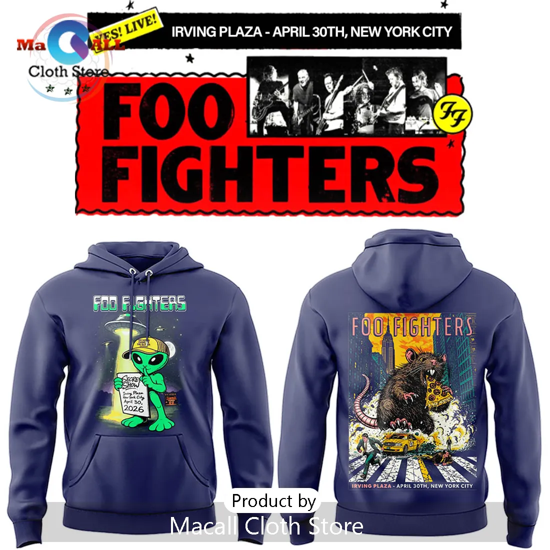 Foo Fighters Secret Show Irving Plaza NYC Alien Rat Concert Hoodie Foo Fighters Secret Show Irving Plaza NYC Alien Rat Concert Hoodie