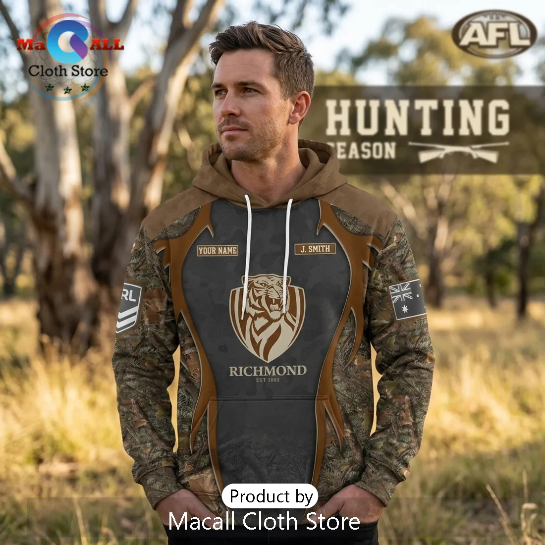 Richmond Tigers AFL Hunting Season Personalized Camo Hoodie