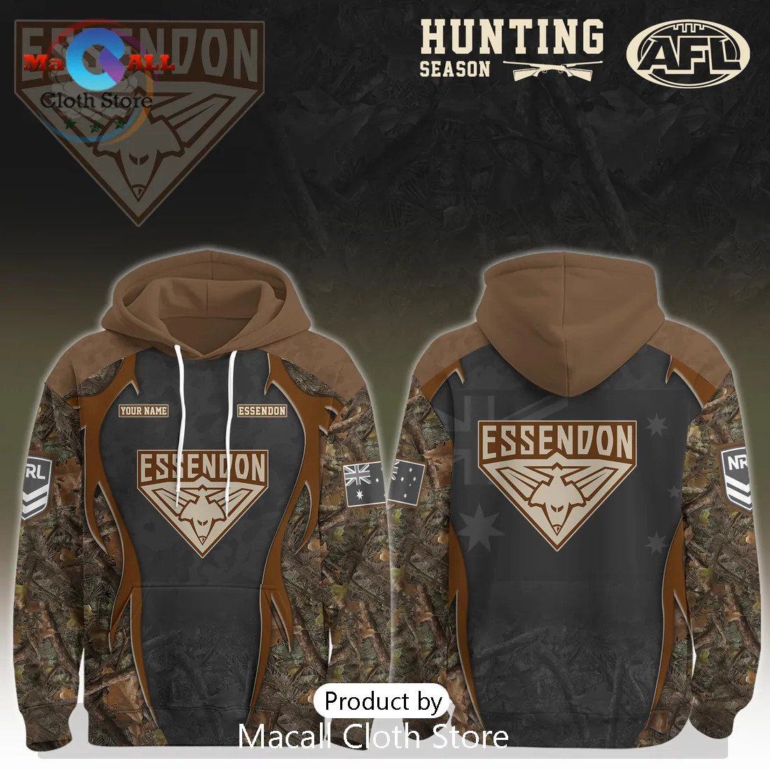 Essendon Bombers AFL Hunting Season Camo Personalized Limited Edition Hoodie
