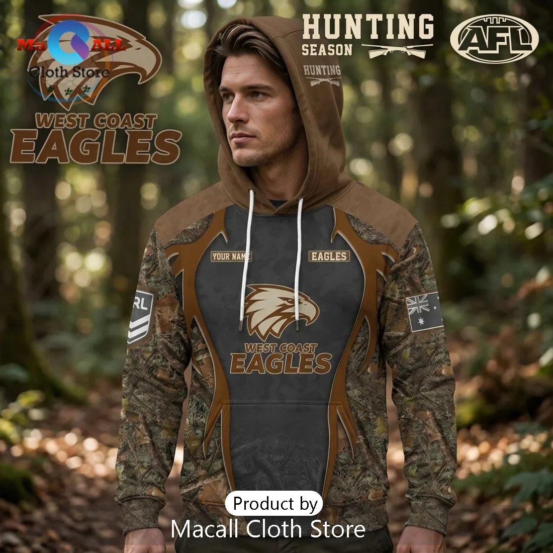 West Coast Eagles AFL 2026 Hunting Season Camo Hoodie