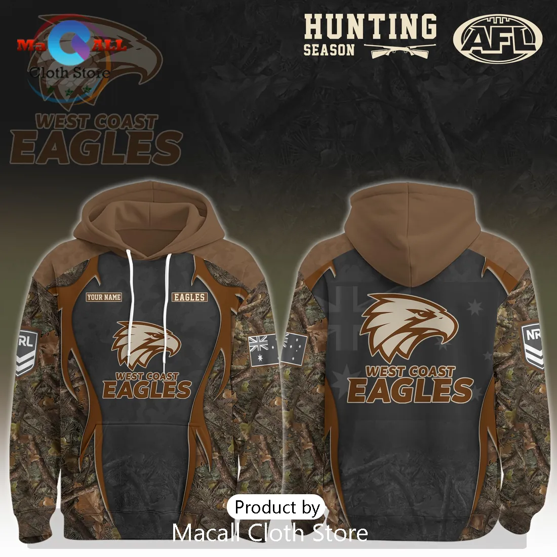 West Coast Eagles AFL 2026 Hunting Season Camo Hoodie