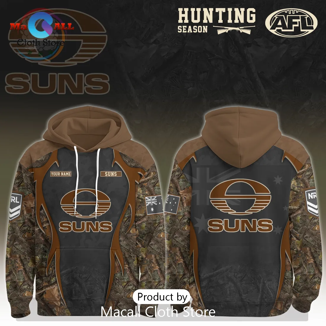 Gold Coast Suns AFL Hunting Season Camo Limited Edition Hoodie