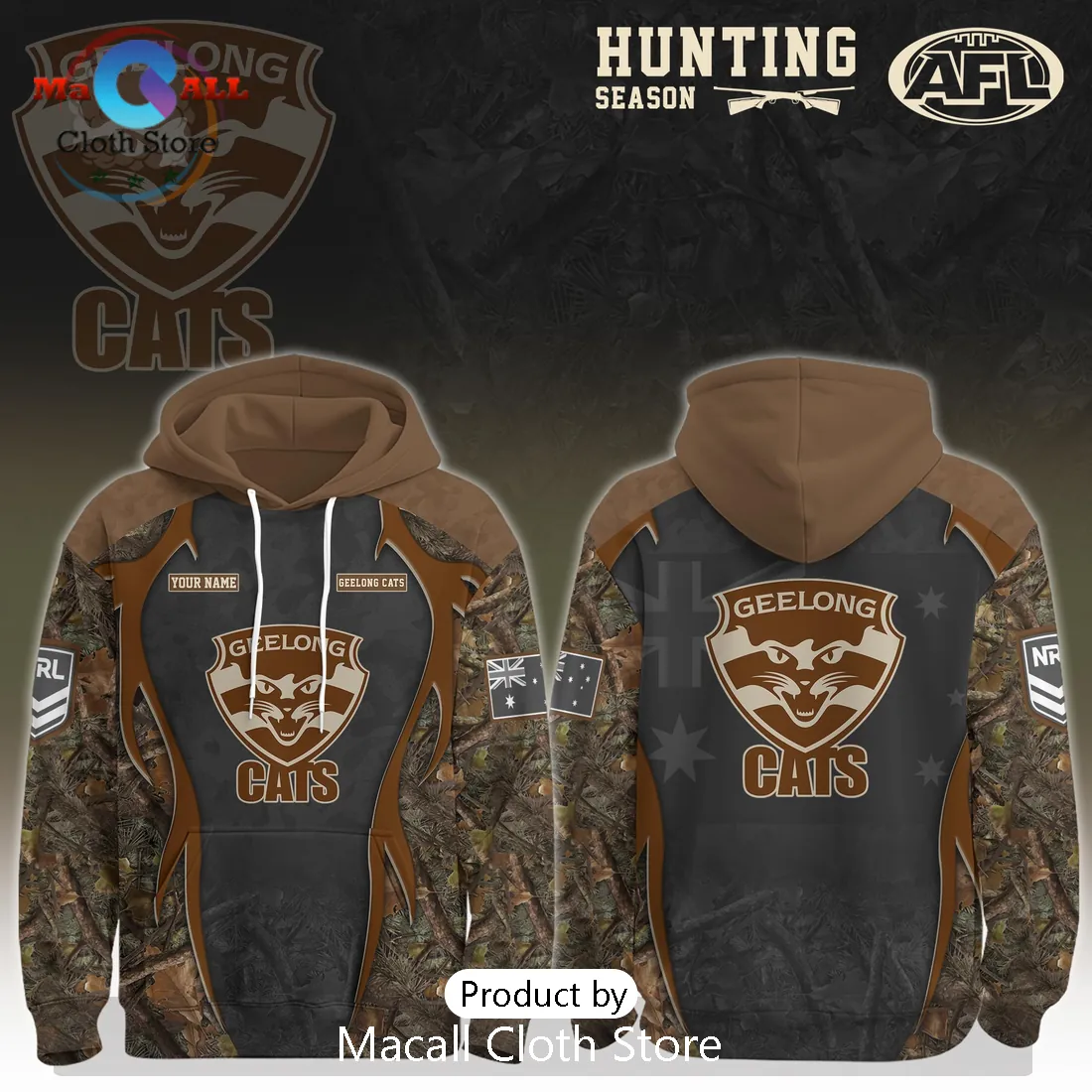 Geelong Cats AFL Hunting Season Personalized Camo Hoodie