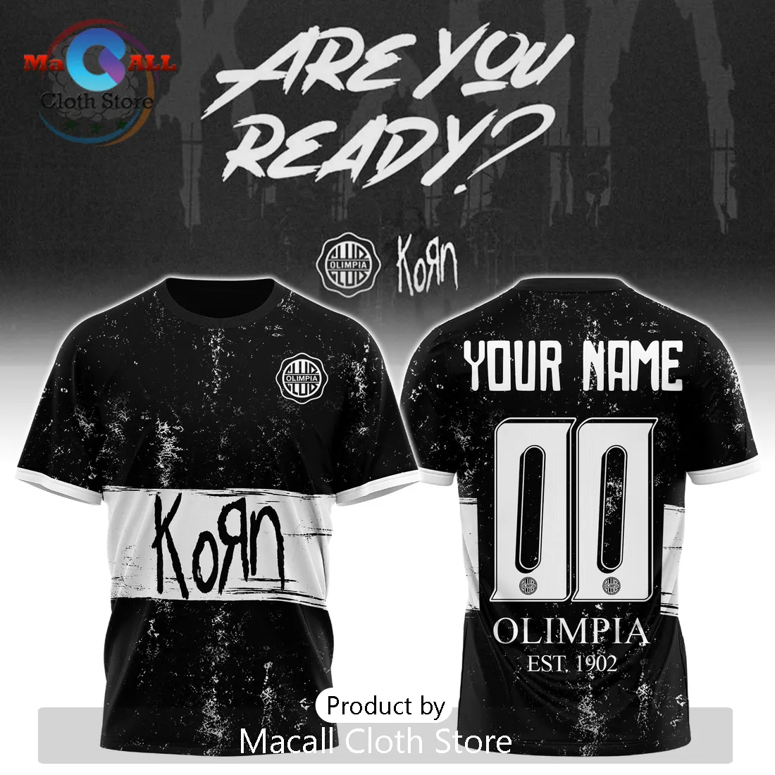 Korn Olimpia Black & White Custom T-Shirt Korn Olimpia Black & White Custom T-Shirt