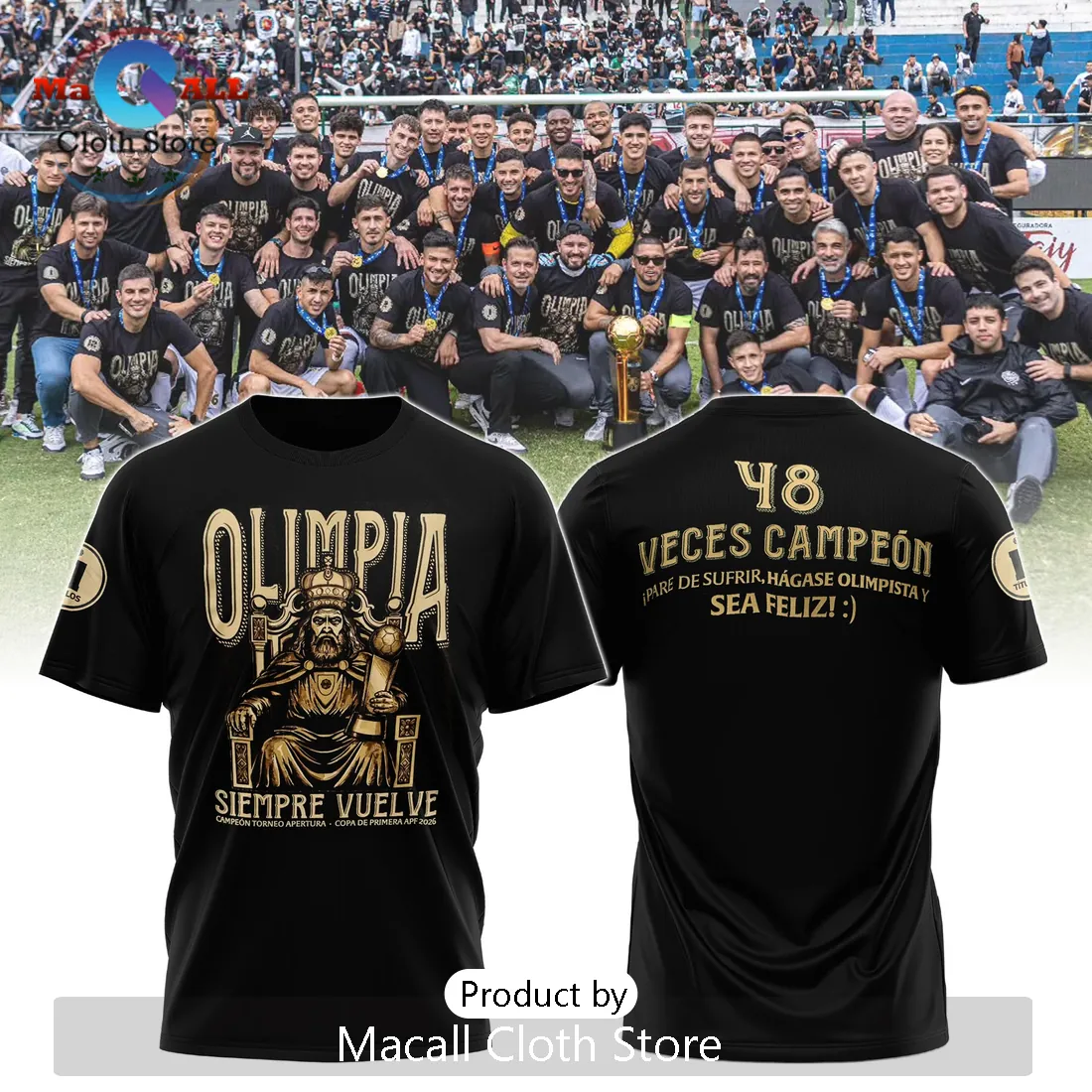 Olimpia Siempre Vuelve 2026 Champion King Throne Black T-Shirt Olimpia Siempre Vuelve 2026 Champion King Throne Black T-Shirt