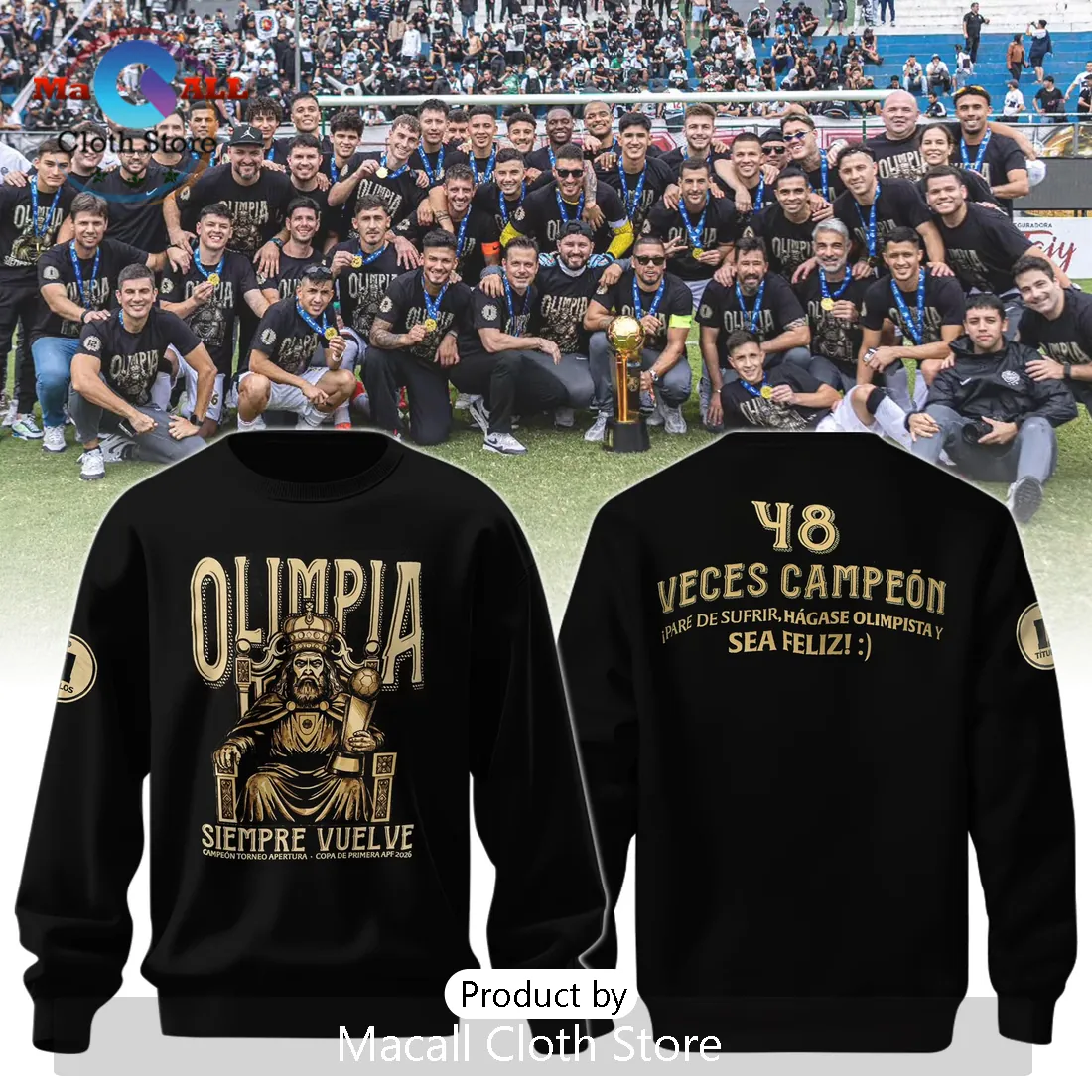 Olimpia Siempre Vuelve 2026 Champion King Throne Black T-Shirt Olimpia Siempre Vuelve 2026 Champion King Throne Black T-Shirt