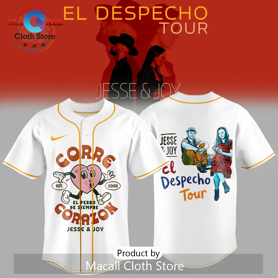 Jesse & Joy El Despecho Tour Corre Corazon Baseball Jersey Jesse & Joy El Despecho Tour Corre Corazon Baseball Jersey
